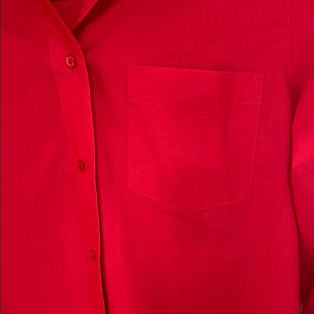 Foxcroft Red Long Sleeve Button Down Shirt with Notched Collar - Picture 4 of 7